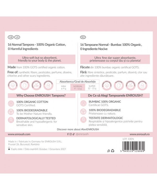 TAMPOANE BUMBAC ORGANIC NORMAL
